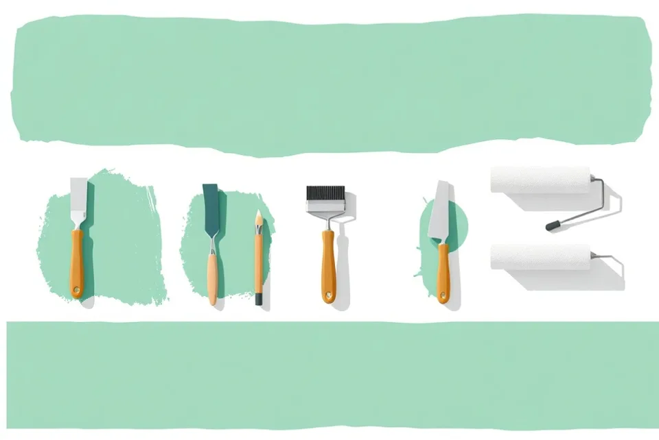 Outils de peinture disposés dans l'ordre des étapes du chantier